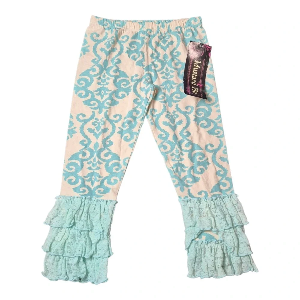 Mustard Pie Girls Size 7 Leggings Lot of 3 Ruffle Ruched Damask Stripe NWT